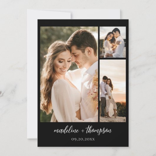 Einfache Boho Black Script Foto QR Code Hochzeit Einladung (Vorderseite)