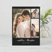 Einfache Boho Black Script Foto QR Code Hochzeit Einladung (Stehend Vorderseite)