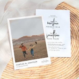 Einfache Boho Black & White Elegantes Foto Hochzei Einladung