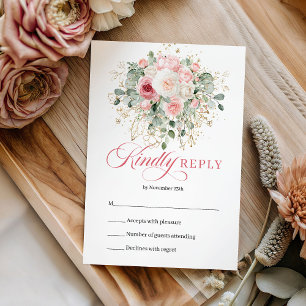 Einfache Boho-Blush-Rosen-Grünhochzeit-RSVP RSVP Karte