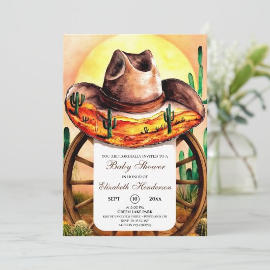 Einfache Boho Boot Cowboy Baby-Dusche Einladung (Stehend Vorderseite)