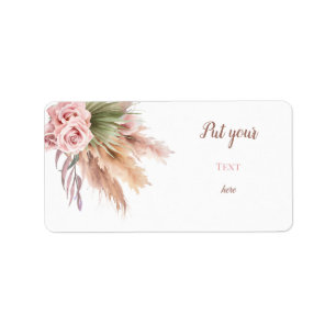 Einfache Boho Chic Pampass Grass Dusty Rose Blumen Adressaufkleber