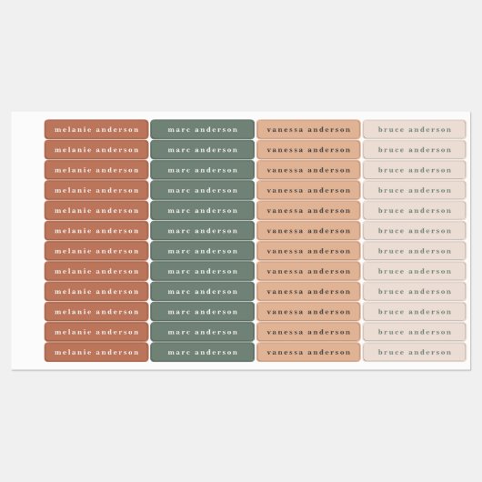 Einfache Boho farbenfrohe, wasserdichte Namensschi Etiketten (Blatt)