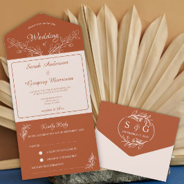 Einfache Boho Floral All in One Wedite Einladung