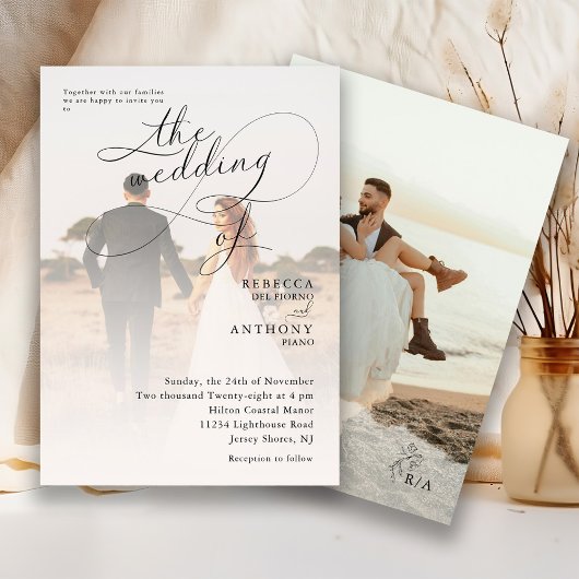 Einfache Boho-Floral-Foto-Overlay-Hochzeit Einladung