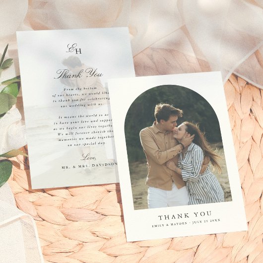 Einfache Boho-Minimal-Bogen-Foto-Hochzeit Dankeskarte
