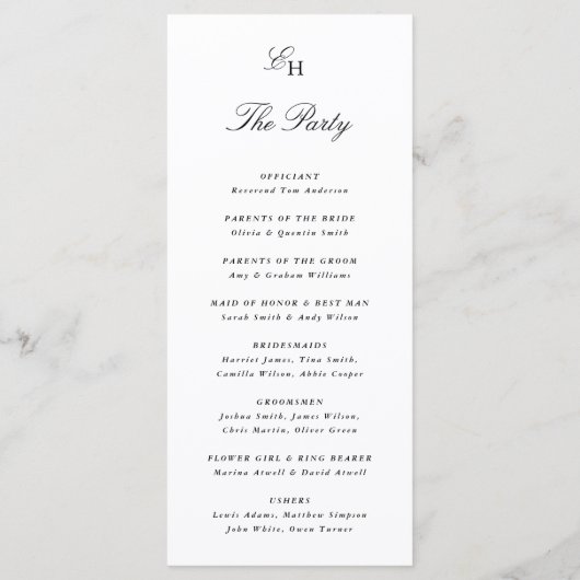 Einfache Boho-Minimal-Hochzeit Programm (Rückseite)