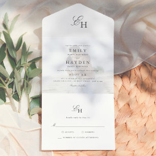 Einfache Boho-Minimalist-Foto-Hochzeit All In One Einladung