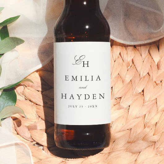 Einfache Boho-Minimalist-Monogramm-Hochzeit Bierflaschenetikett