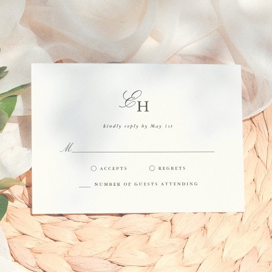 Einfache Boho-Minimalist-Monogramm-Hochzeit RSVP Karte