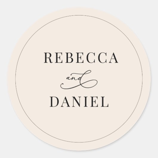 Einfache Boho-Neutral-Blush-Personalisierte Hochze Runder Aufkleber (Vorderseite)