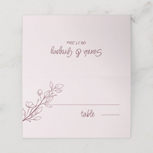 Einfache Boho Ruby Wine, geflochtene Hochzeitsfeie Platzkarte (Außenseite Aufgefaltet)