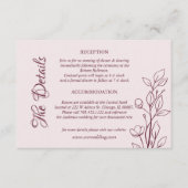 Einfache Boho Ruby Wine Wedding Details Begleitkarte (Vorderseite)