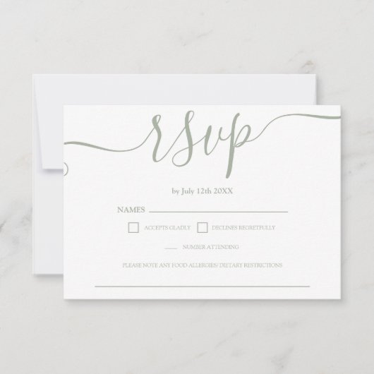 Einfache boho sage grüne Hochzeit rsvp Monogramm (Vorderseite)