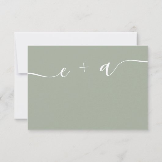 Einfache boho sage grüne Hochzeit rsvp Monogramm (Rückseite)
