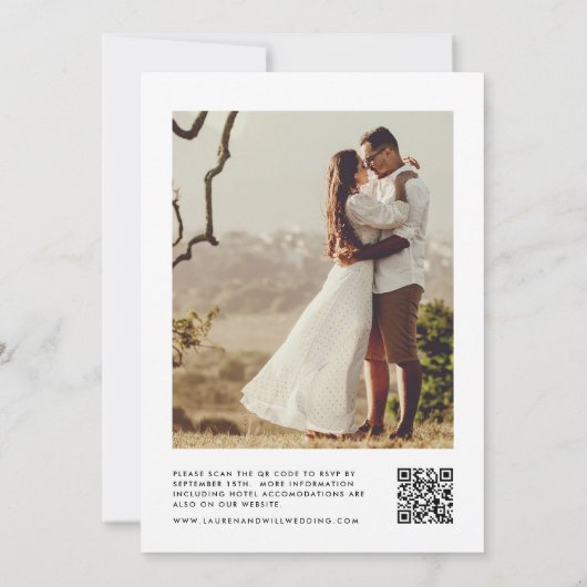 Einfache Boho Script Foto Qr Code Hochzeit Einladung (Rückseite)