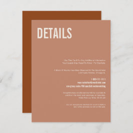 Einfache Boho Terracotta Typografie Hochzeitsdetai Begleitkarte