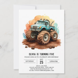 Einfache Boho Wheels Monster Truck Geburtstag Einladung
