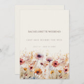 Einfache Boho Wildblume Bachelorette Wochenendkart Einladung (Vorne/Hinten)