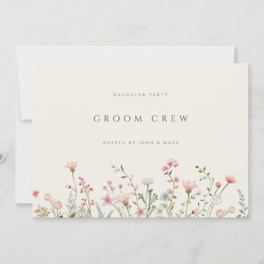 Einfache Boho Wildblume Beige Bachelor Party Card Einladung (Vorderseite)