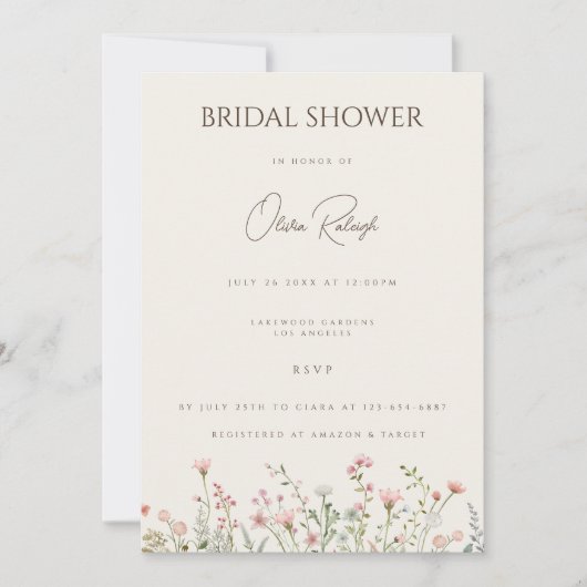 Einfache Boho Wildblume Beige Brautparty Card Einladung (Vorderseite)