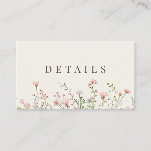 Einfache Boho Wildblume Beige Details Begleitkarte (Vorderseite)
