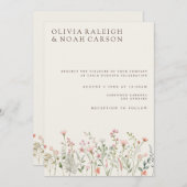 Einfache Boho Wildblume Beige Hochzeitseinladung Einladung (Vorne/Hinten)