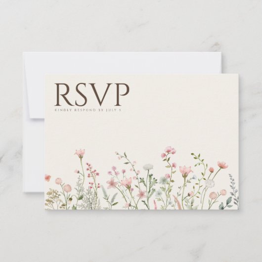 Einfache Boho Wildblume Beige UAWG Wedding Card RSVP Karte (Vorderseite)