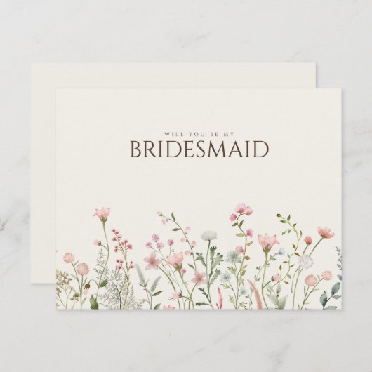Einfache Boho Wildblume Bridesmaid-Vorschlagskarte Save The Date (Vorne/Hinten)
