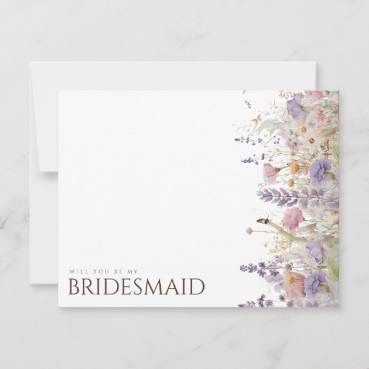 Einfache Boho Wildblume Bridesmaid-Vorschlagskarte Save The Date (Vorderseite)