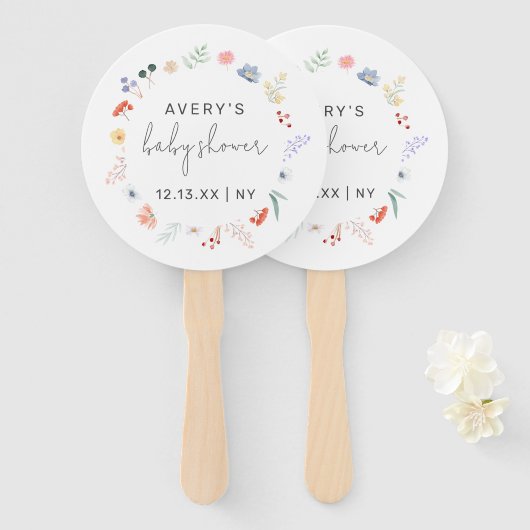 Einfache Boho Wildblume Frame Baby Dusche Fächer (Vorne und Hinten)