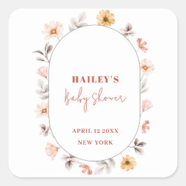 Einfache Boho Wildblume Frame Baby Dusche Quadratischer Aufkleber