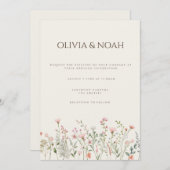 Einfache Boho Wildblume Hochzeitskarte Einladung (Vorne/Hinten)