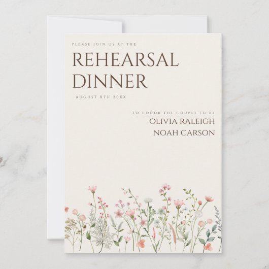 Einfache Boho Wildblume Probe Abendessen Einladung (Vorderseite)