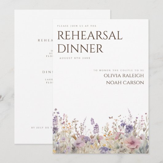 Einfache Boho Wildblume Probe Abendessen Einladung (Vorne/Hinten)