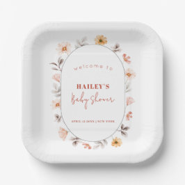 Einfache Boho Wildblume Rahmen Willkommensdusche Pappteller