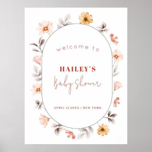 Einfache Boho Wildblume Rahmen Willkommensdusche Poster (Vorne)