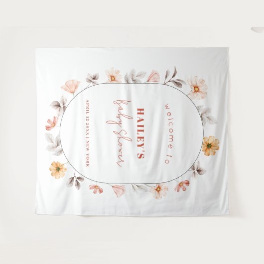 Einfache Boho Wildblume Rahmen Willkommensdusche Wandteppich (Vorderseite (Horizontal))