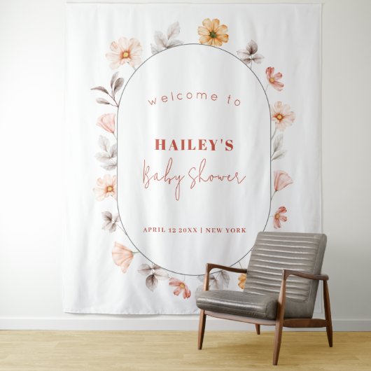 Einfache Boho Wildblume Rahmen Willkommensdusche Wandteppich (Beispiel)