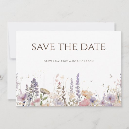 Einfache Boho-Wildblume Save the Date Hochzeitskar (Vorderseite)