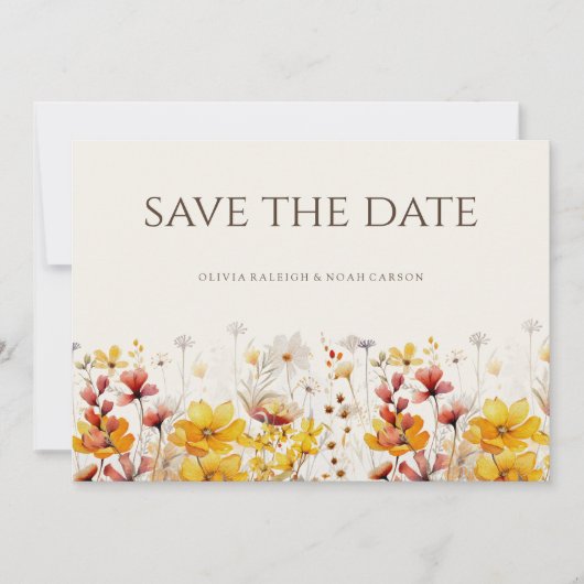 Einfache Boho-Wildblume Save the Date Hochzeitskar (Vorderseite)