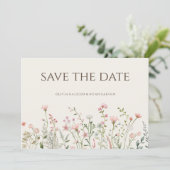 Einfache Boho-Wildblume Save the Date Hochzeitskar (Stehend Vorderseite)