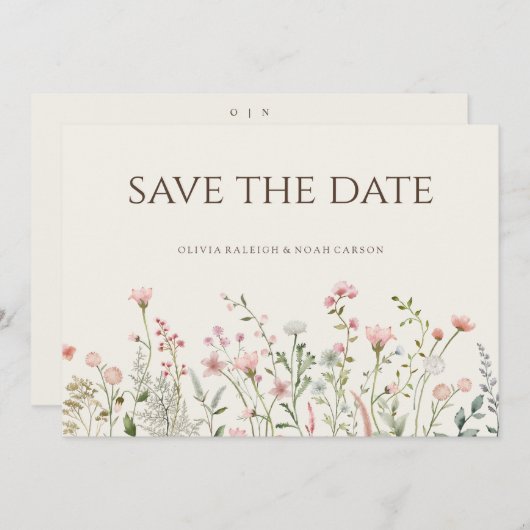 Einfache Boho-Wildblume Save the Date Hochzeitskar (Vorne/Hinten)