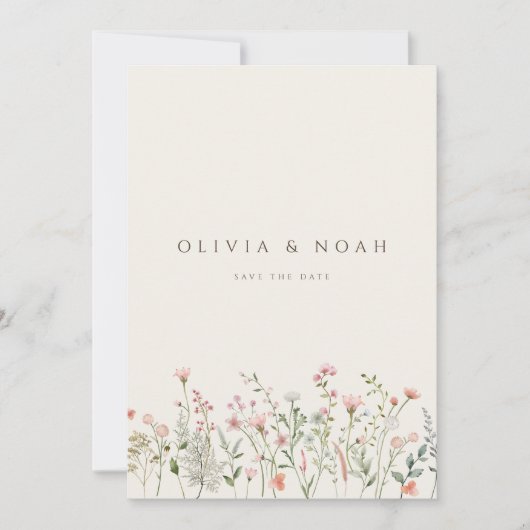 Einfache Boho-Wildblume Save the Date Hochzeitskar Ankündigung (Vorderseite)