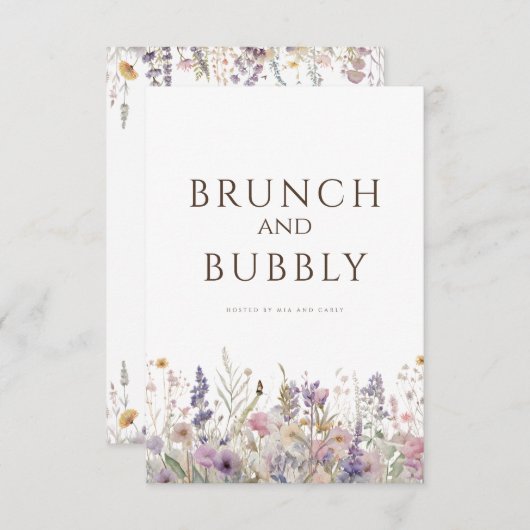 Einfache Boho Wildblume Weiße Brautparty-Karte Einladung (Vorne/Hinten)