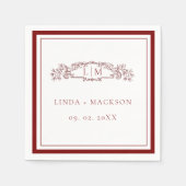 Einfache Bordeaux-Hochzeit mit botanischem Wappen Serviette (Vorderseite)