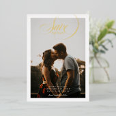 Einfache Border Elegant Script Save-the-Date-Karte Folieneinladung (Stehend vorne)