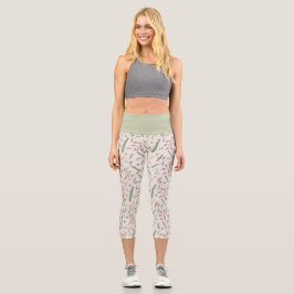 Einfache botanische Berries Weihnachtsmuster Capri Leggings