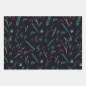 Einfache botanische Berries Weihnachtsmuster Geschenkpapier Set (Vorderseite 2)