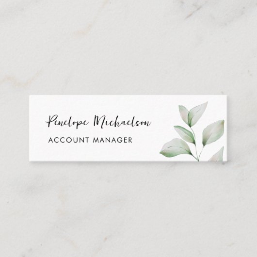 Einfache botanische Blätter mit Hübschem Skript Mini Visitenkarte (Vorderseite)